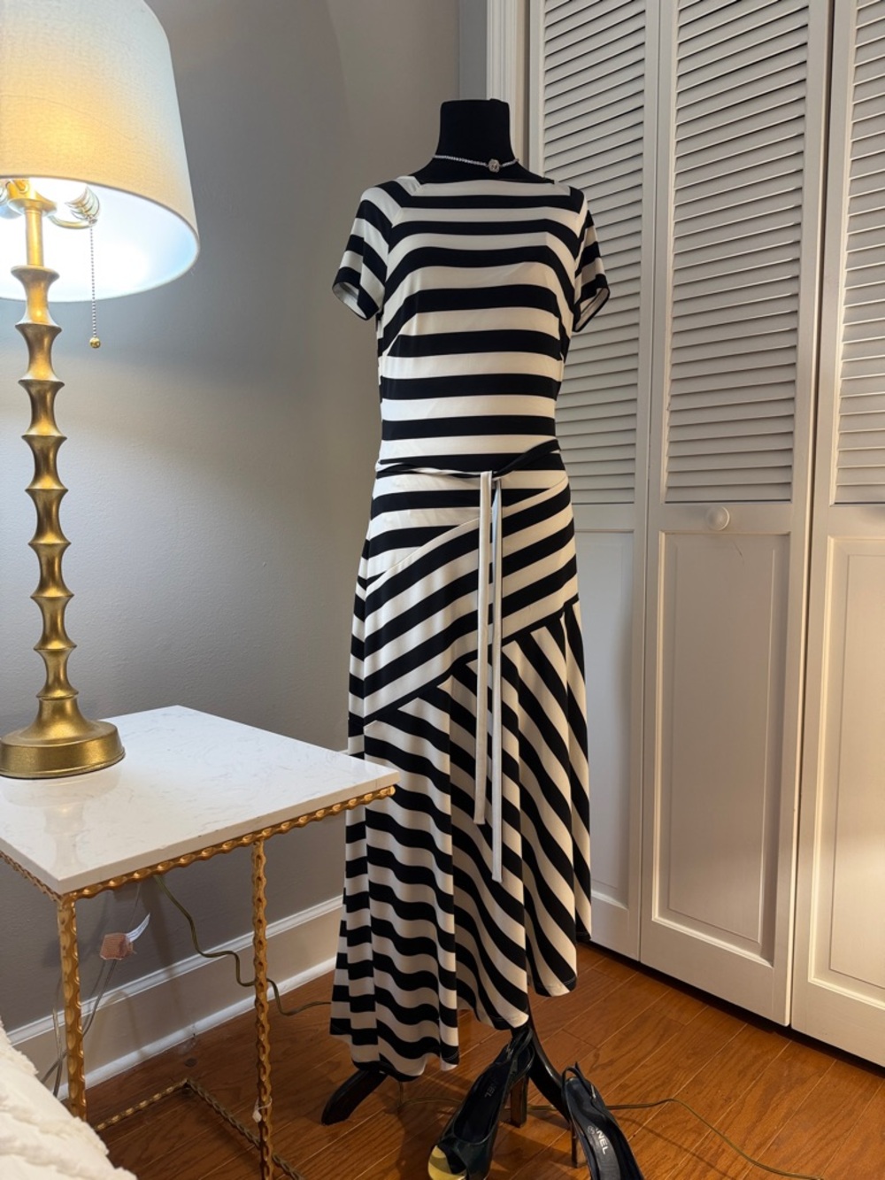 Ralph Lauren Black and White Striped Dress perfect for Summer party